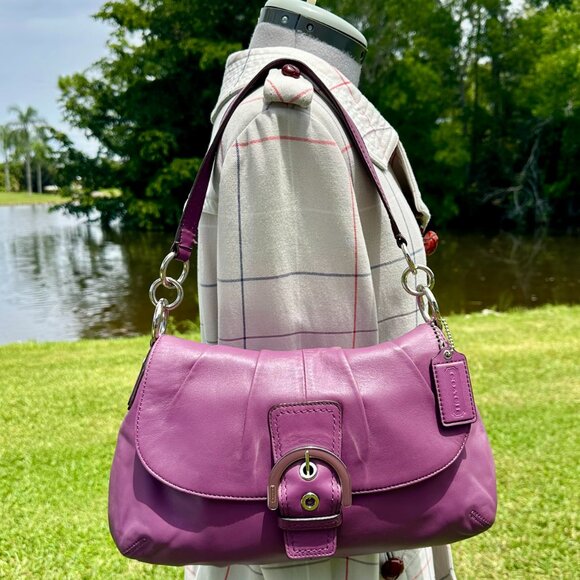 COACH Soho Pleated Amethyst Leather Hobo Shoulder Large Bag 17217 Silver Y2K - Picture 1 of 16